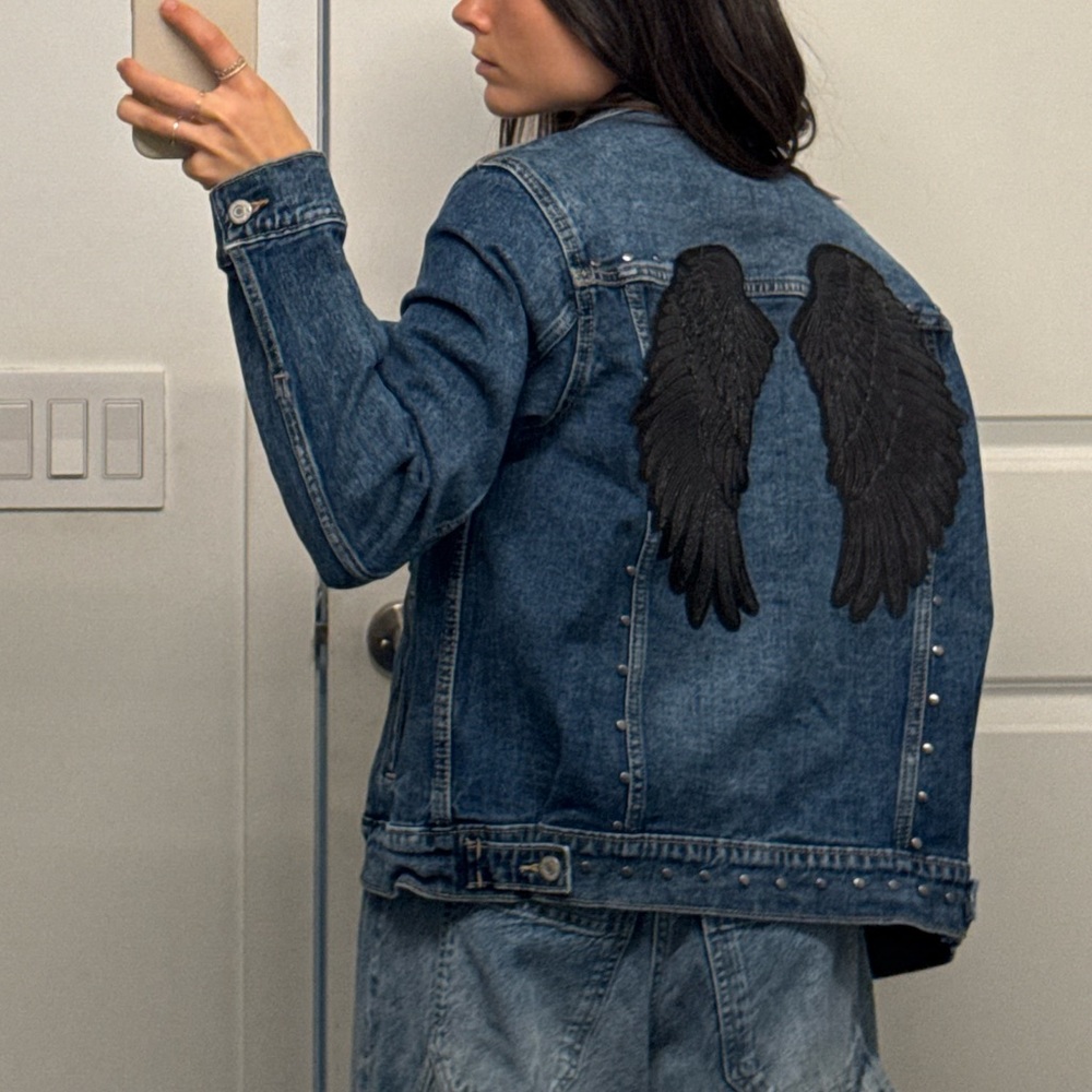 Old navy denim Jean jacket handcrafted handmade studs and wings